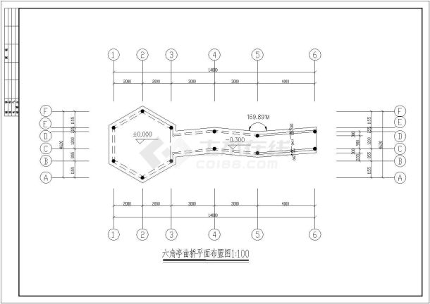 某六角亭曲桥CAD大样完整设计图-图二