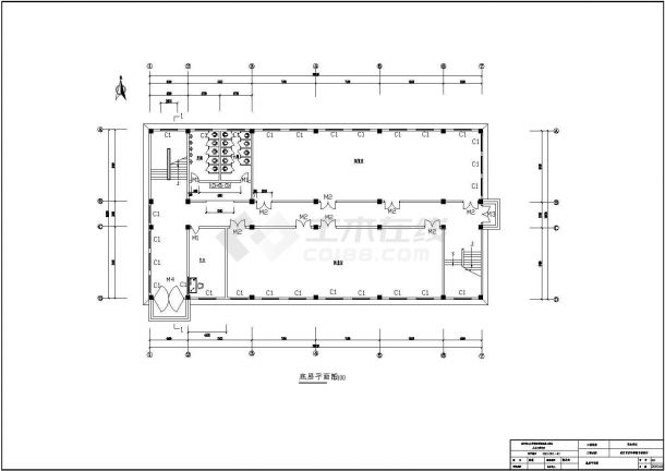 3088平方米三层框架图书馆设计cad图-图一