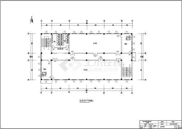 3088平方米三层框架图书馆设计cad图-图二