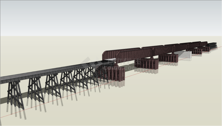 带有深色桥墩和封闭栏杆的其他桥su模型-图一