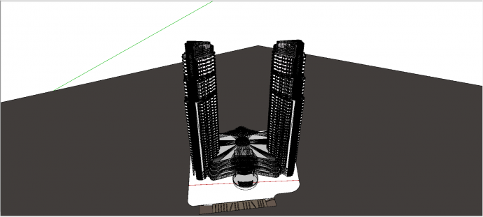 某地高层双塔办公楼建筑轮廓设计su模型_图1