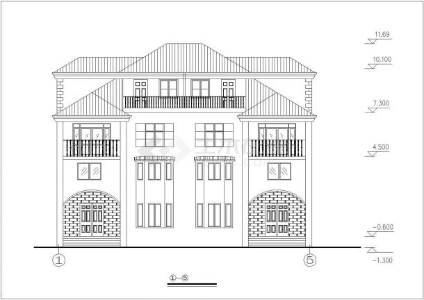 滁州市某村镇256平双层混合结构单体别墅平立面设计CAD图纸（含夹层）-图二