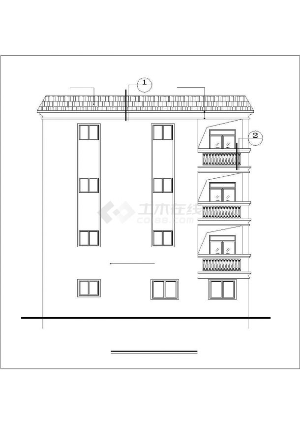 深圳市南区新村某4层砖混结构乡镇别墅平立面设计CAD图纸-图一
