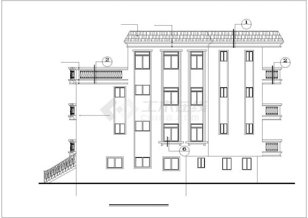 深圳市南区新村某4层砖混结构乡镇别墅平立面设计CAD图纸-图二