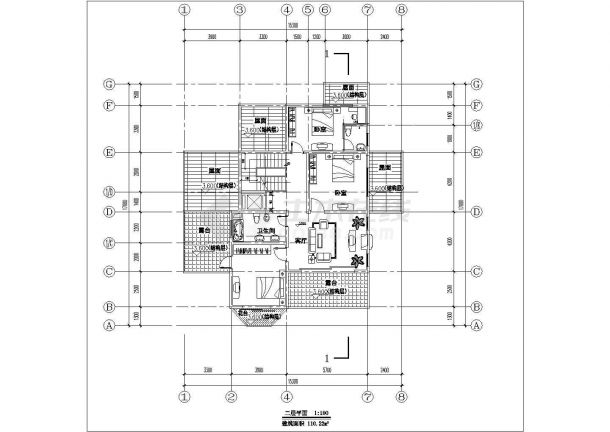 合肥市某村镇362平米3层框混结构高档单体别墅全套平面设计CAD图纸-图二