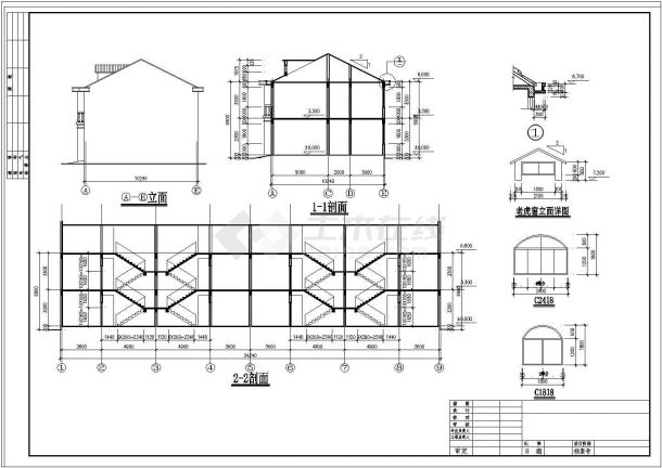 武汉市某现代村镇2层砖混结构连体式别墅楼建筑设计CAD图纸（含夹层）-图二
