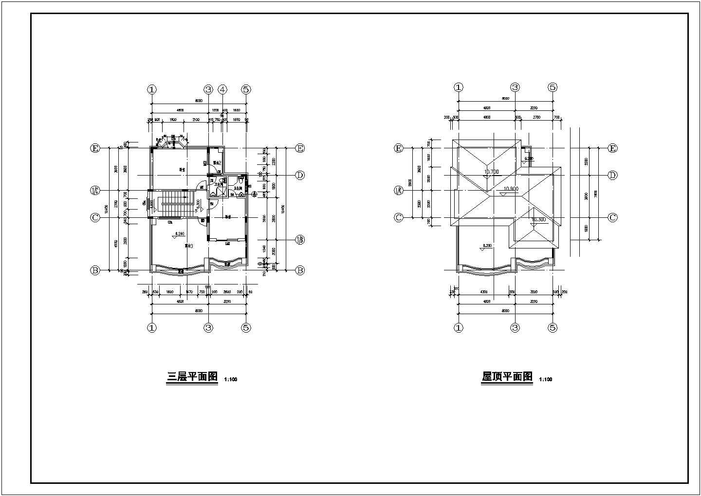 溧阳某地三层别墅全套装修施工设计cad图(含各层平面图)