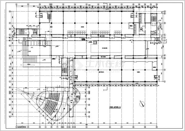 某6层框架结构大学图书馆大楼设计cad建筑方案图（标注详细）-图二
