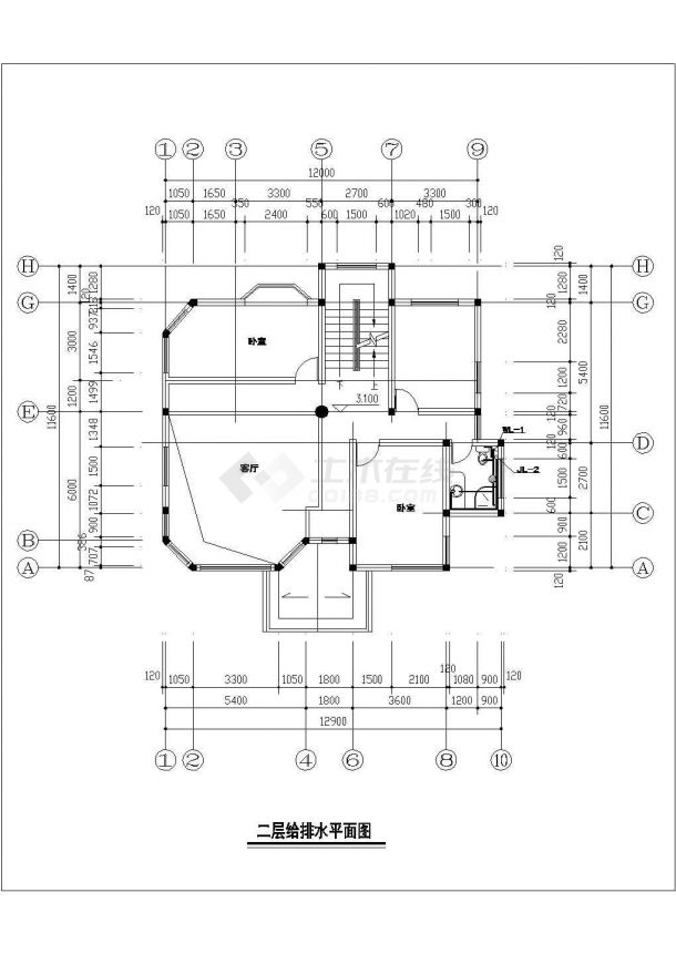 南昌市建设路某社区3层砖混结构单体别墅全套给排水设计CAD图纸-图二