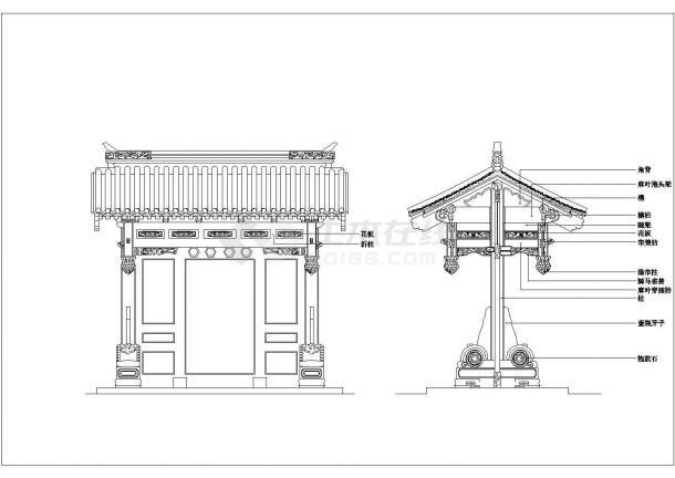 苏州某郊区中式风格别墅中式古典大门设计cad图纸-图二
