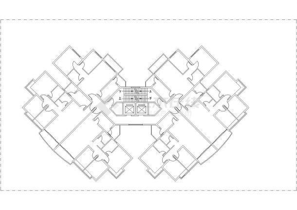 阜阳市慧谷阳光小区两栋住宅楼平面户型设计CAD图纸（1梯6户）-图一