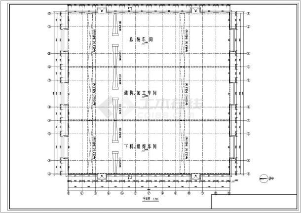 某地区一层加工下料组焊车间建筑设计CAD施工详图-图二