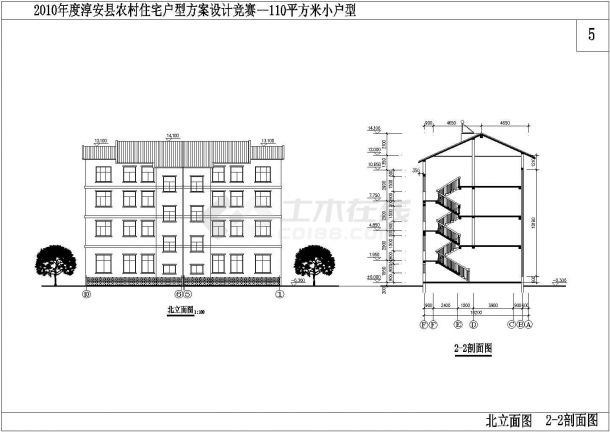 蚌埠市某村镇330平米4层砖混结构单体别墅全套建筑设计CAD图纸-图二