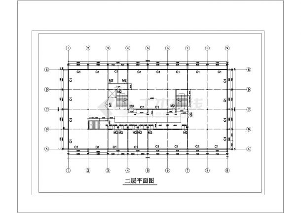 四层高校图书馆建筑CAD布置图-图二