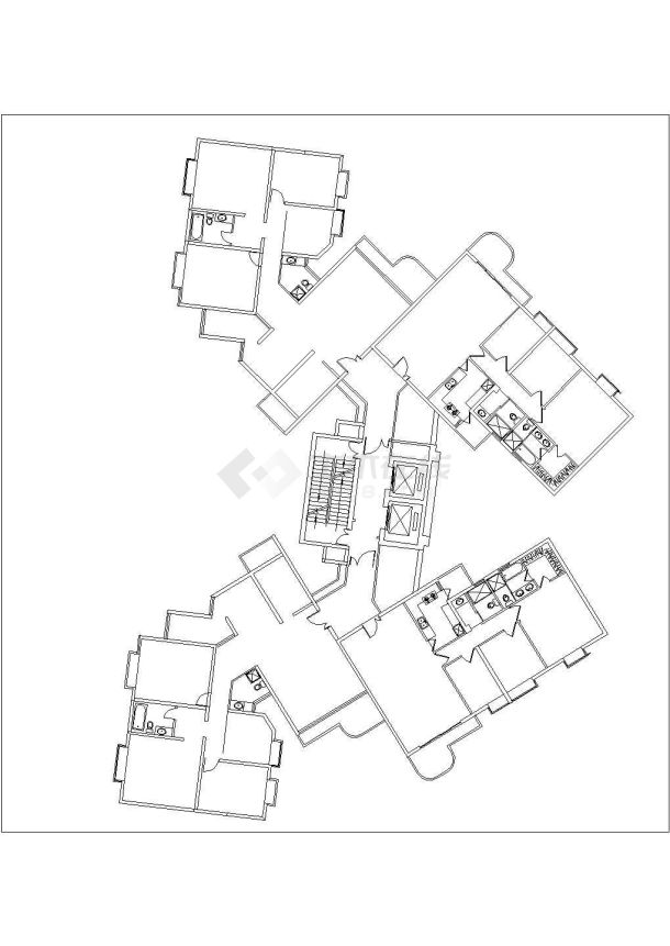 长沙市月光花园小区1梯4户型住宅标准层设计CAD图纸-图一