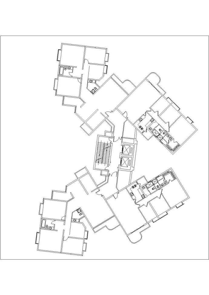 长沙市月光花园小区1梯4户型住宅标准层设计CAD图纸_图1