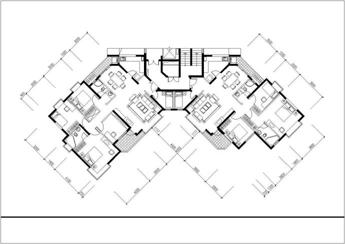 大连市华腾园小区住宅标准层对称户型设计CAD图纸（1梯2户型）_图1