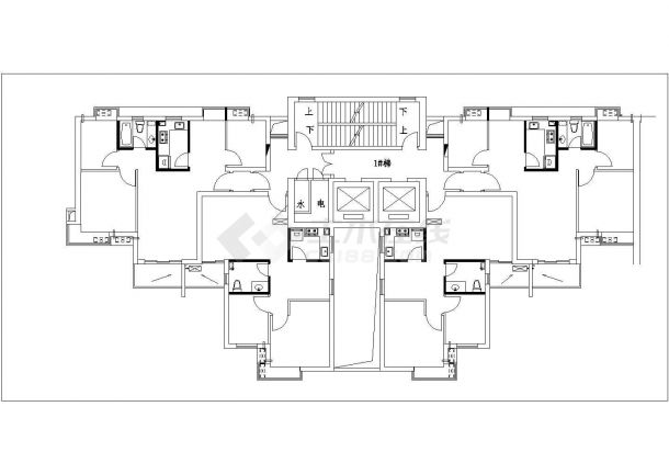 郑州田园牧歌小区总327平米标准层户型设计CAD图纸（1梯4户）-图一