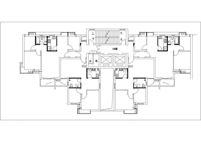 郑州田园牧歌小区总327平米标准层户型设计CAD图纸（1梯4户）_图1
