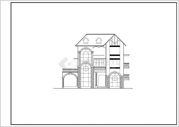 乌鲁木齐市某村镇310平米三层框架结构单体休闲别墅建筑设计CAD图纸-图一