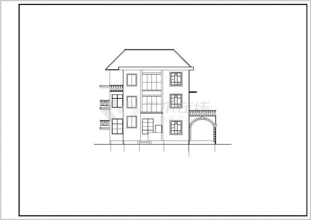 乌鲁木齐市某村镇310平米三层框架结构单体休闲别墅建筑设计CAD图纸-图二