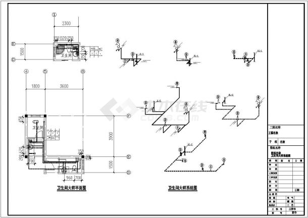 崇州市滨江村某3层混合结构单体别墅给排水系统设计CAD图纸-图二