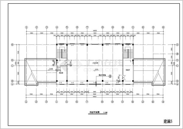 四层办公楼建筑CAD平面布置参考图-图二