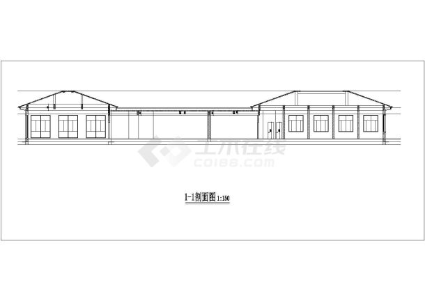 单层餐厅娱乐宿舍综合建筑方案cad图【[餐厅 娱乐室 宿舍] 平立剖（无屋顶平面）】-图一