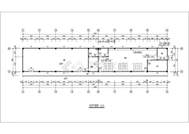 单层372.96平米钢筋砼框架结构食堂全套建筑施工设计图纸【平立面（无剖面图）】-图二