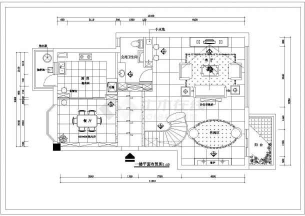 二层别墅室内装修CAD平面布置参考图-图一