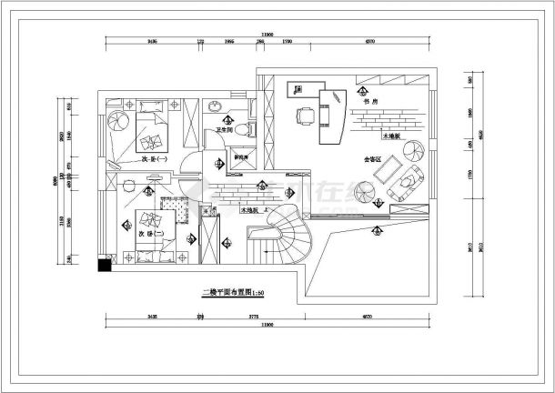 二层别墅室内装修CAD平面布置参考图-图二