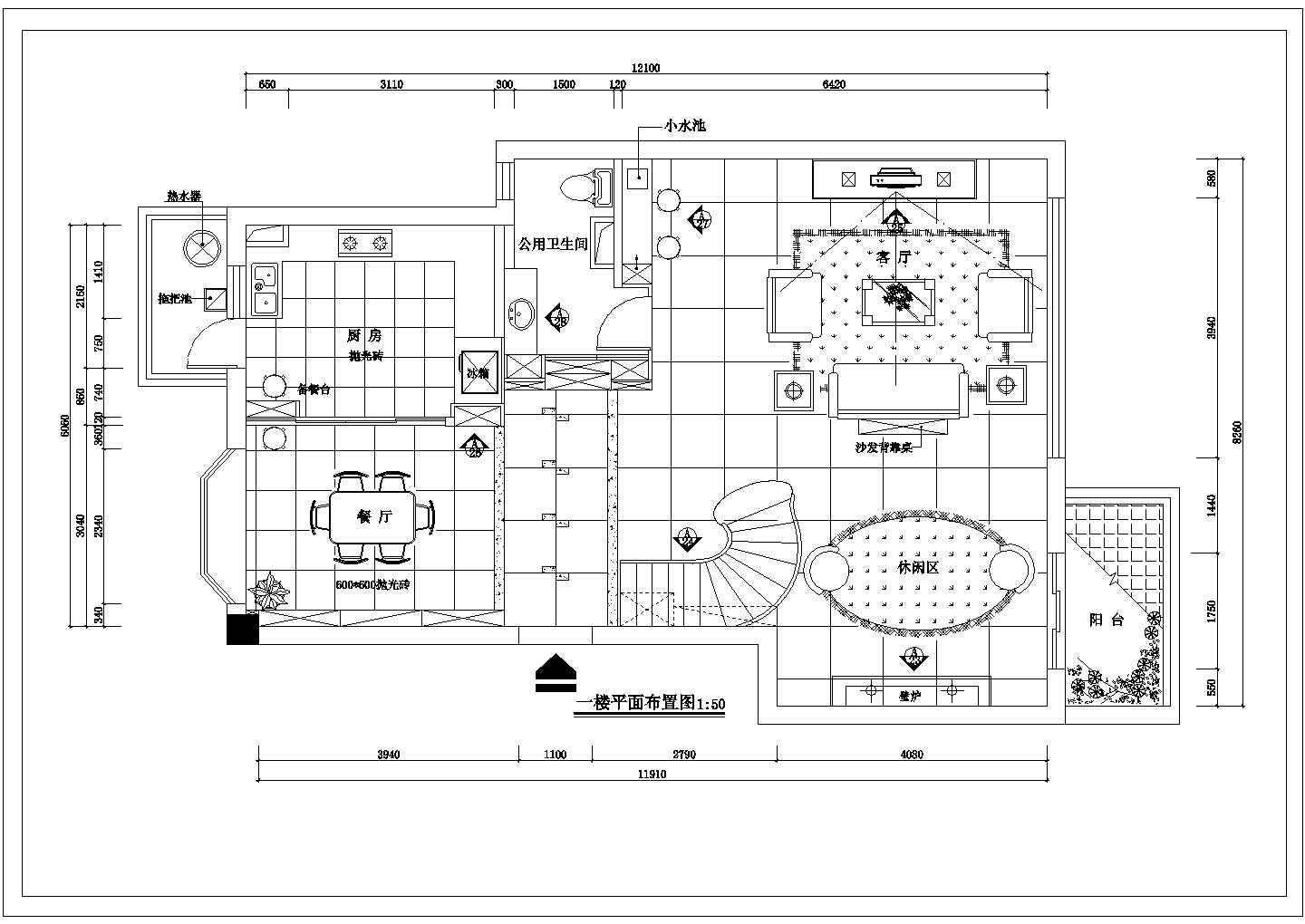 二层别墅室内装修CAD平面布置参考图