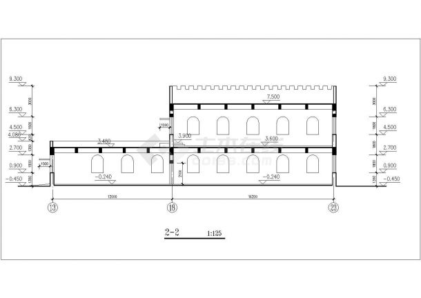 北京某艺术幼儿园3层框混结构教学楼建筑设计CAD图纸（含屋顶排水图）-图一