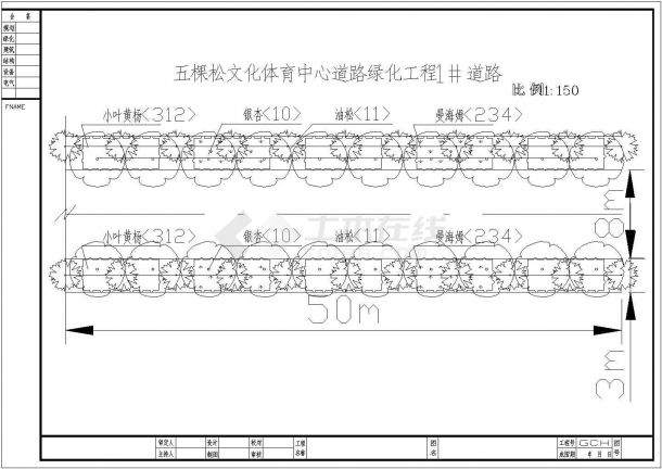 某体育中心道路标准段绿化设计cad施工平面图纸-图一