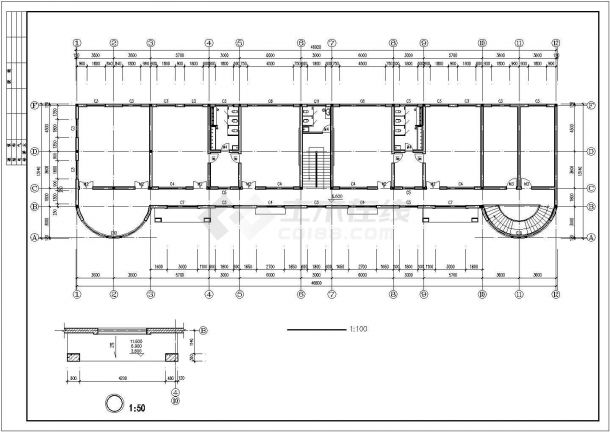 宜昌市春实路某社区幼儿园3层砖混结构教学楼平立面设计CAD图纸-图一