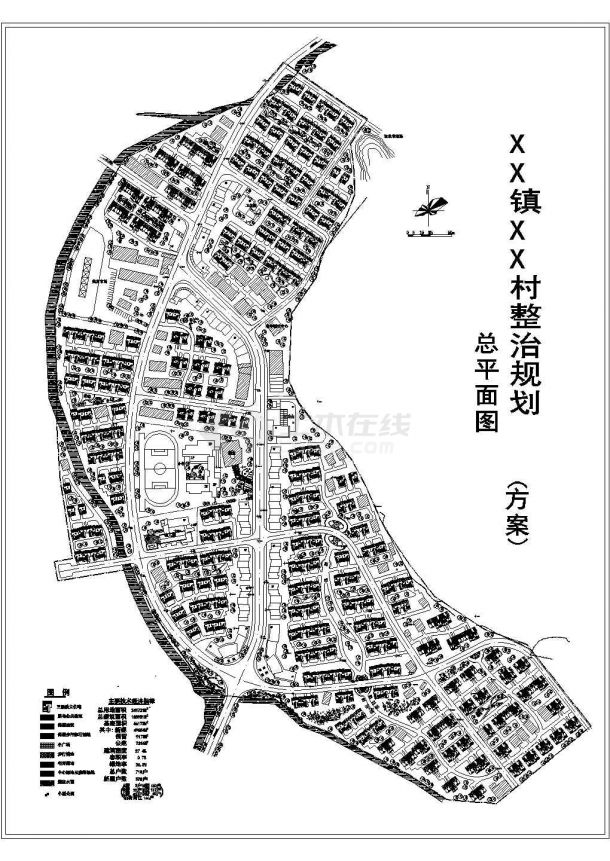 总用地面积241721平方米某镇某村整治规划设计cad总平面方案图（含主要技术经济指标，含 1张JPG格式的彩色总平面图）-图二