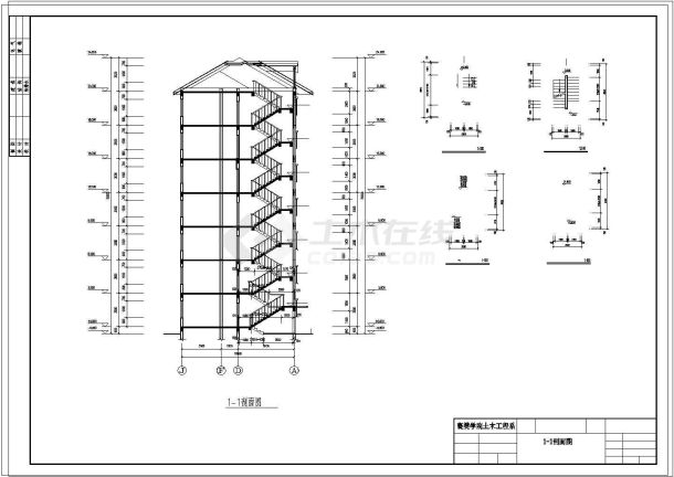 某七层框架一字型坡屋面住宅楼建筑结构图计算书4000平米左右-图一