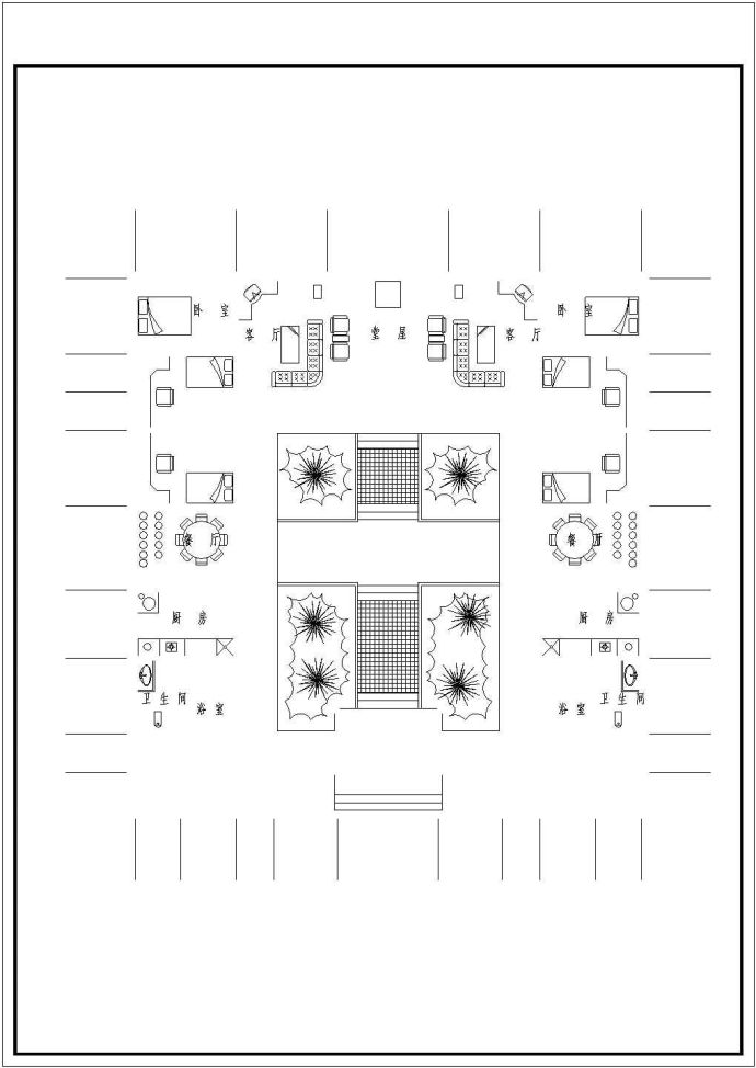 四合院建筑设计CAD施工方案二_图1
