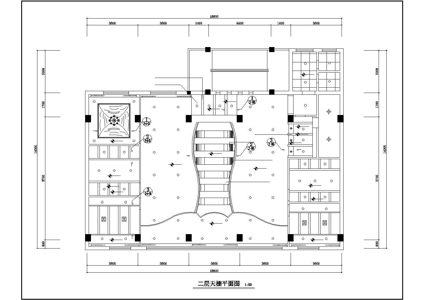 【扬州】老茶楼齐头设计装修cad图(含天棚详图，平面布置图，设计说明)