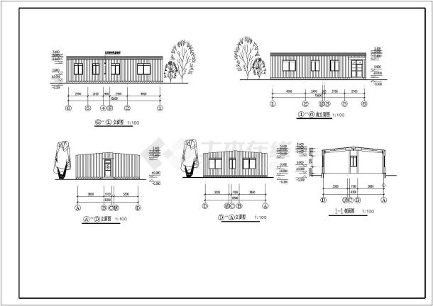 单层钢结构小饭店全套建筑结构施工cad图【建筑平立剖 结构施工图】-图二