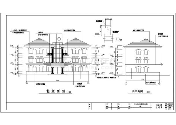 北方豪华多层别墅楼全套建筑施工设计cad图(含各层平面图)-图一