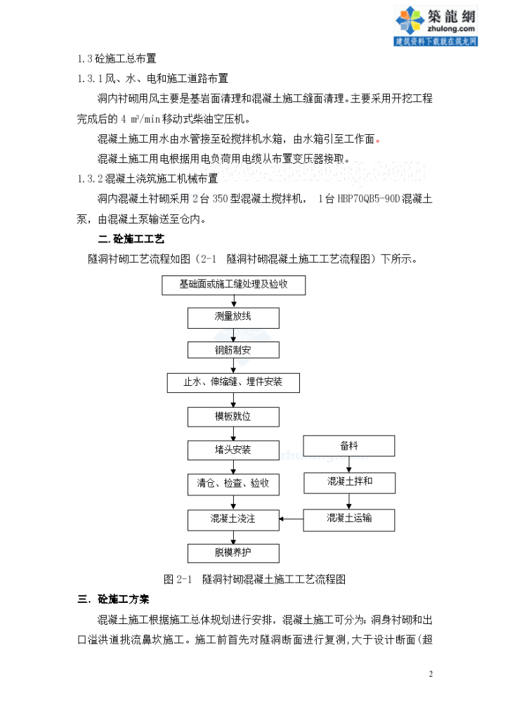 水库枢纽工程隧洞混凝土施工方案-图二