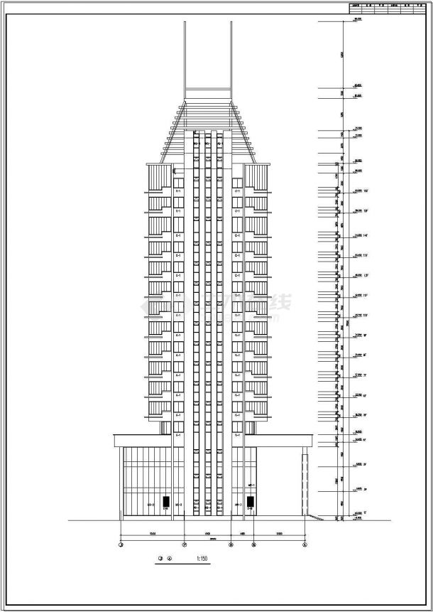 办公楼设计_某十八层高层办公楼建筑设计cad方案图纸-图一