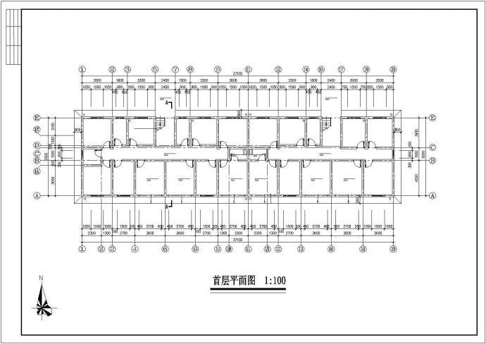 长37.1米宽9.3米6层住宅楼设计cad图_图1