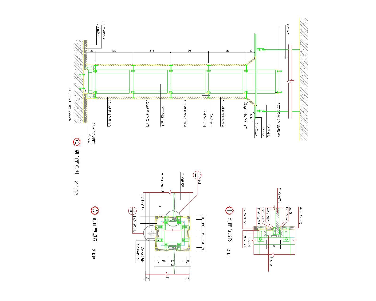 钢架方柱挂石材与玻璃交接节点图CAD