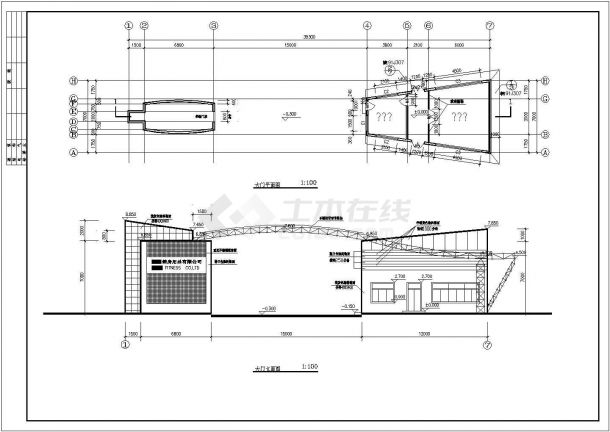 某常见厂区大门建筑结构设计施工详细方案CAD图纸-图一