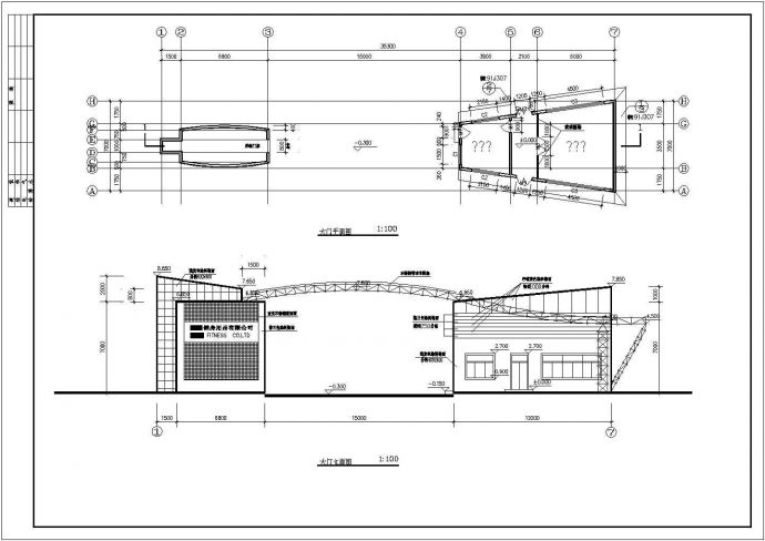 某常见厂区大门建筑结构设计施工详细方案CAD图纸_图1