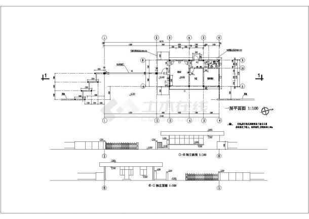 某常见厂区传达室建筑设计施工详细方案CAD图纸-图二