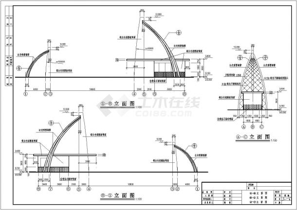 厂房设计_某厂房区大门建筑设计施工详细方案CAD图纸-图二
