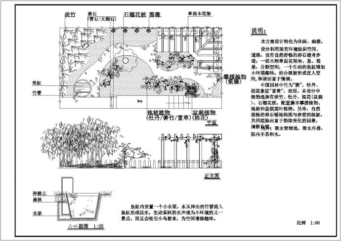 某私家小庭院5x10屋顶花园绿化规划设计cad全套施工图（含设计说明）_图1